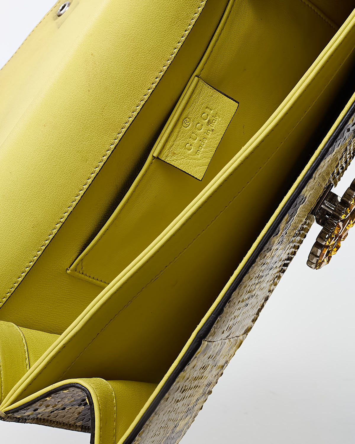 Gucci Beige/Yellow Snakeskin Crystal GG Broadway Shoulder Bag