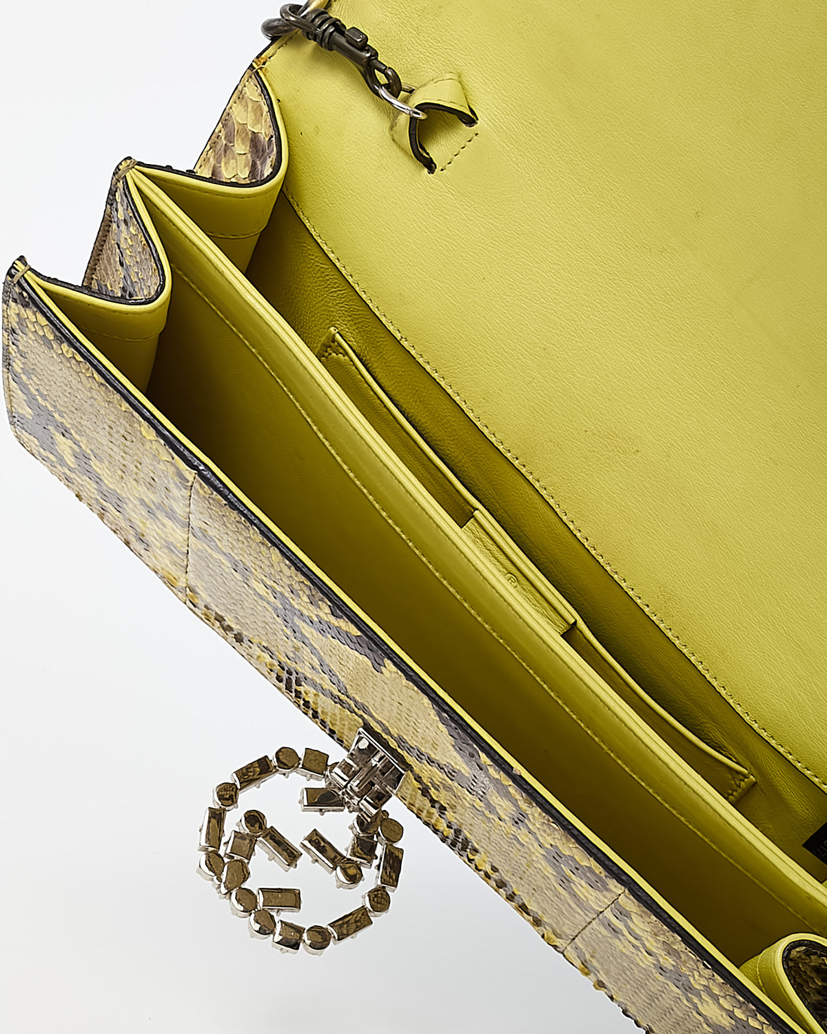 Gucci Beige/Yellow Snakeskin Crystal GG Broadway Shoulder Bag