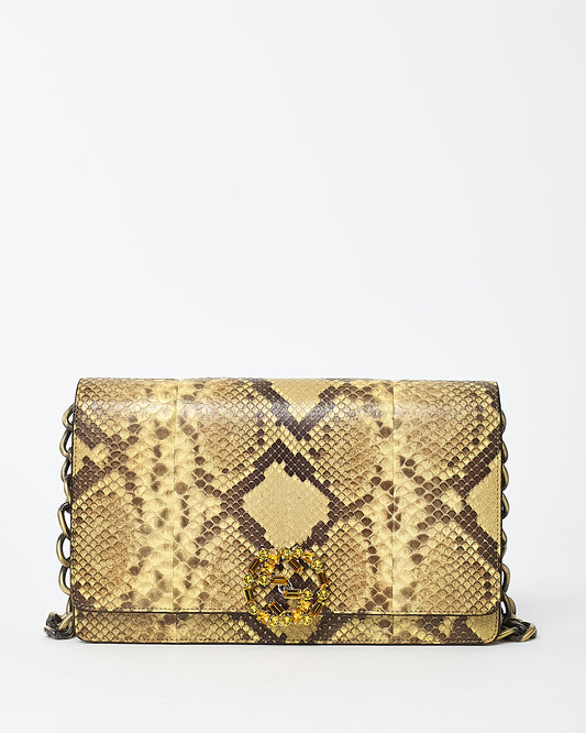 Gucci Beige/Yellow Snakeskin Crystal GG Broadway Shoulder Bag