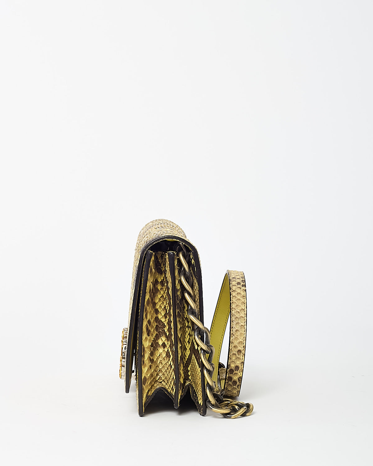 Gucci Beige/Yellow Snakeskin Crystal GG Broadway Shoulder Bag