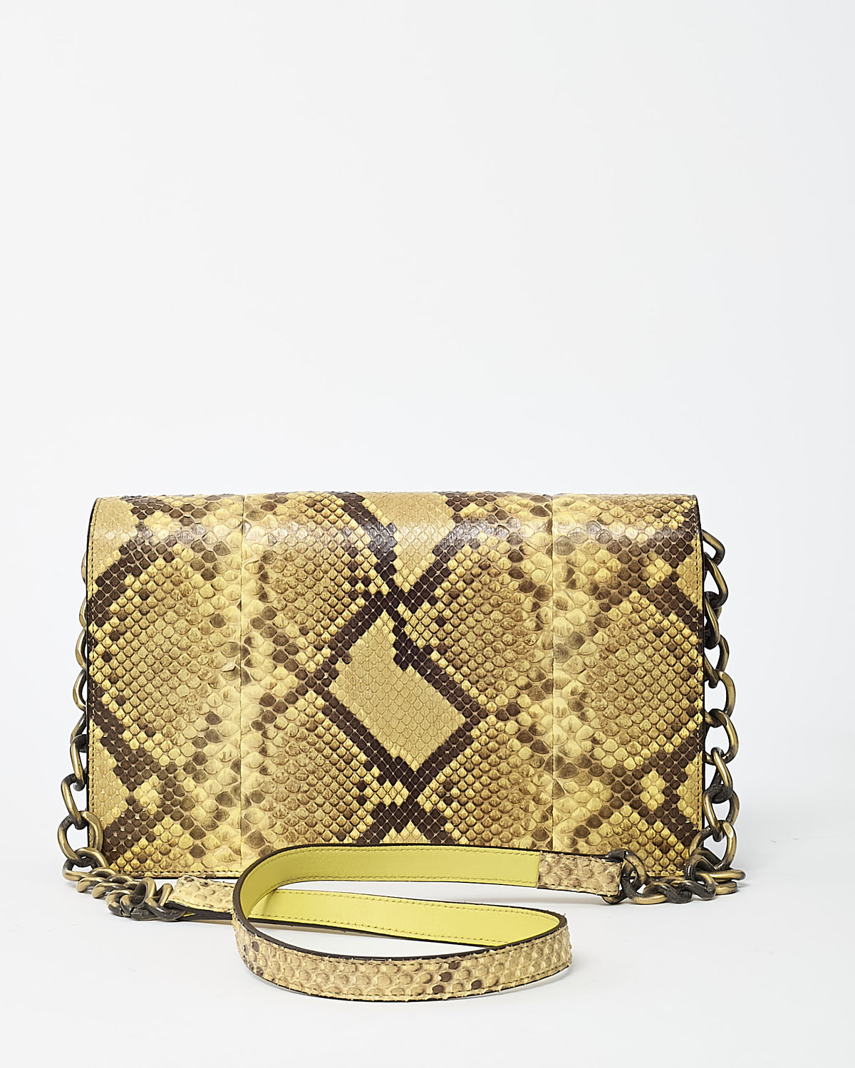 Gucci Beige/Yellow Snakeskin Crystal GG Broadway Shoulder Bag