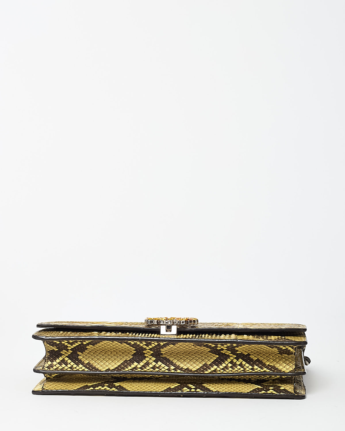 Gucci Beige/Yellow Snakeskin Crystal GG Broadway Shoulder Bag