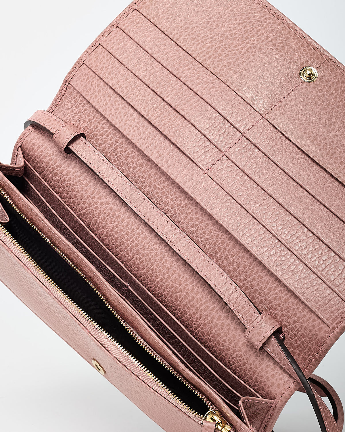 Gucci Pink Calfskin Leather Logo Swing WOC Wallet on Chain Crossbody Bag