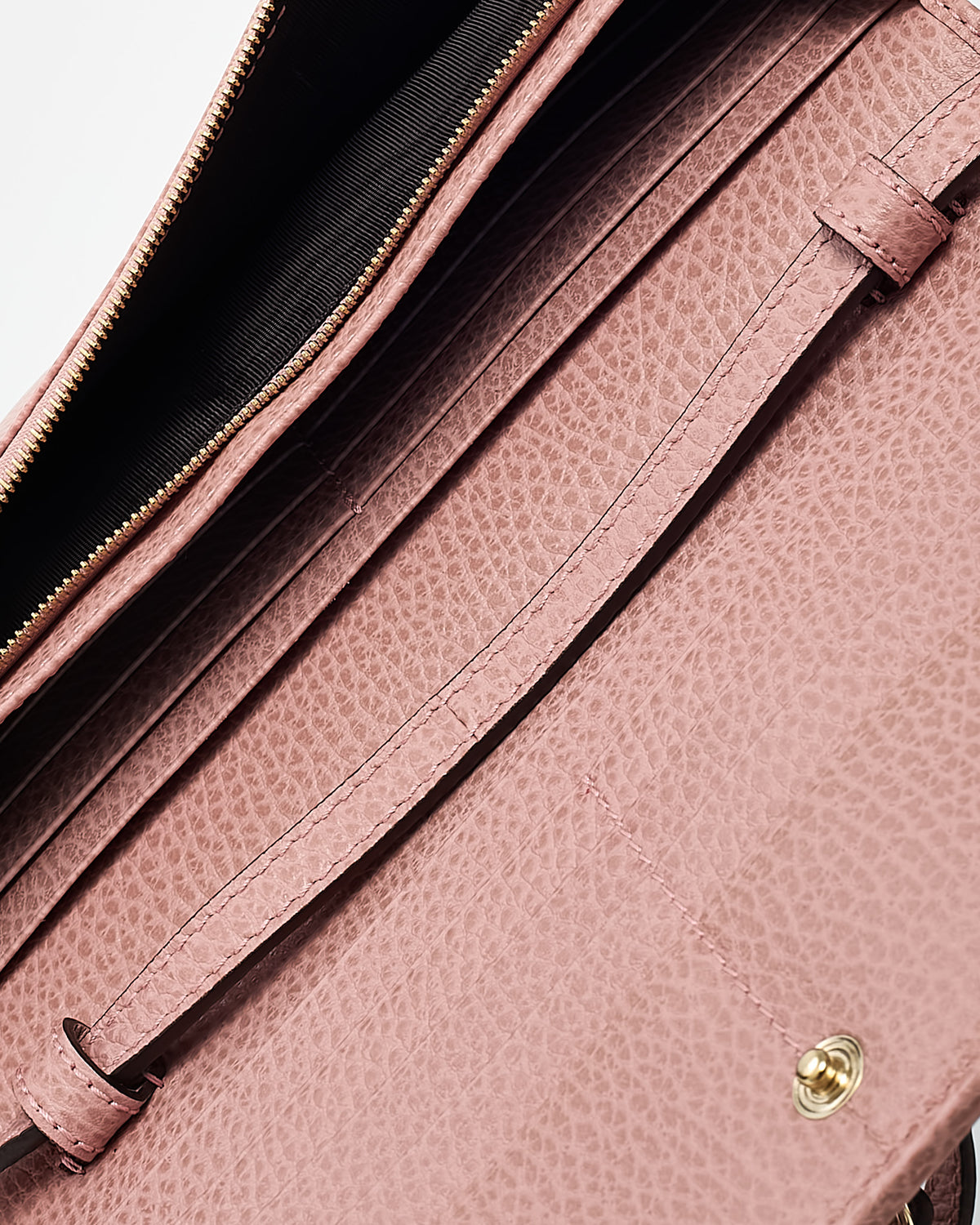 Gucci Pink Calfskin Leather Logo Swing WOC Wallet on Chain Crossbody Bag