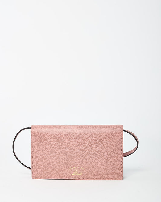 Gucci Pink Calfskin Leather Logo Swing WOC Wallet on Chain Crossbody Bag