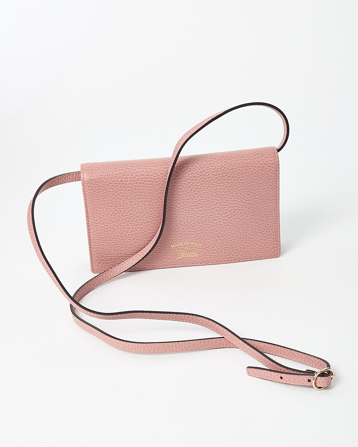 Gucci Pink Calfskin Leather Logo Swing WOC Wallet on Chain Crossbody Bag