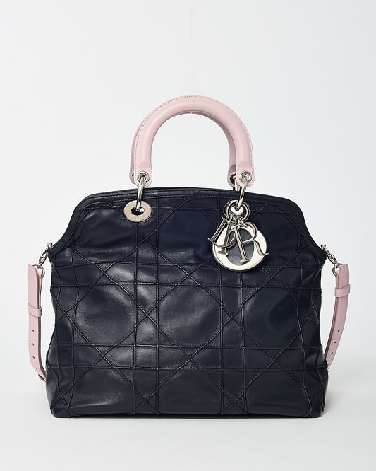 Dior Black and Pink 2-Tone Cannage Leather Granville 2Way Tote Bag with Strap