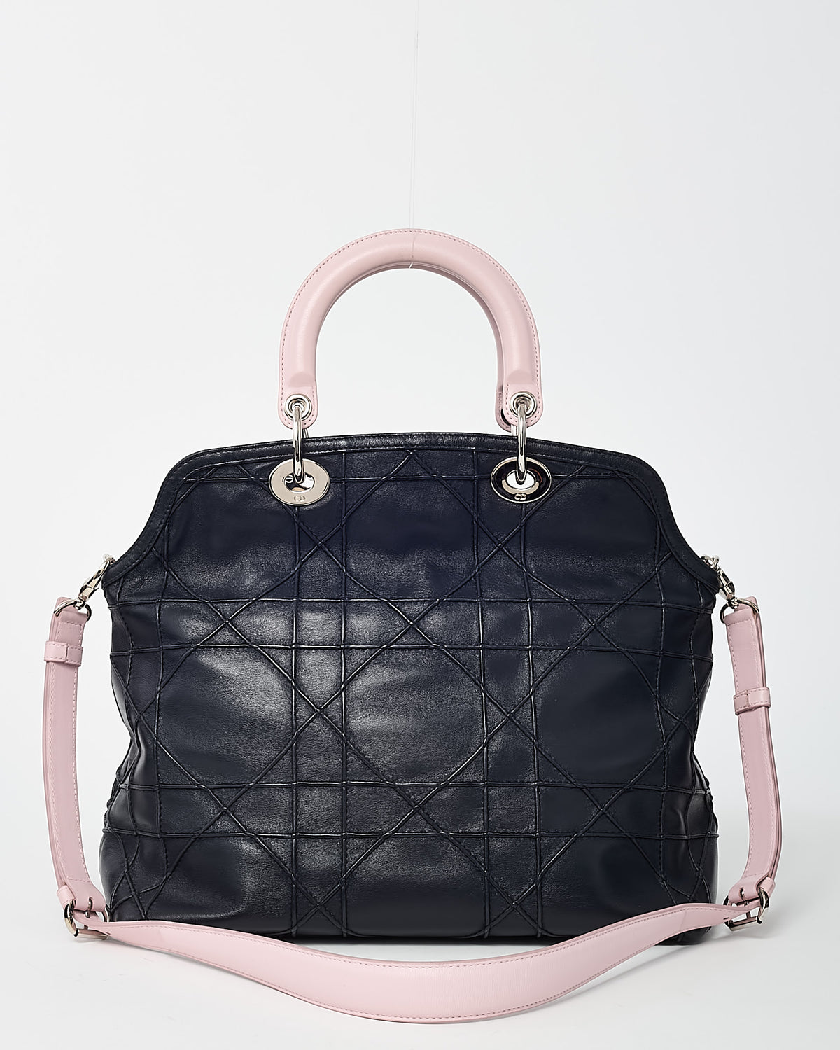 Dior Black and Pink 2-Tone Cannage Leather Granville 2Way Tote Bag with Strap