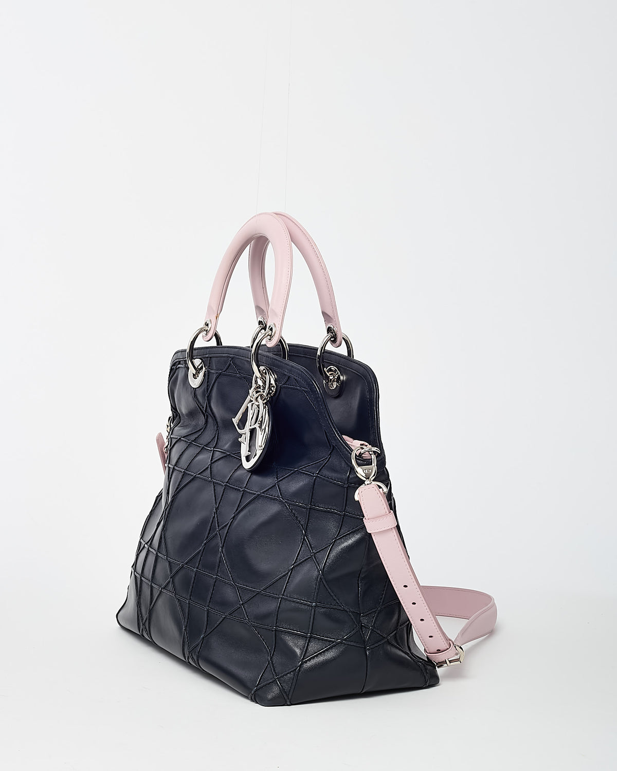 Dior Black and Pink 2-Tone Cannage Leather Granville 2Way Tote Bag with Strap
