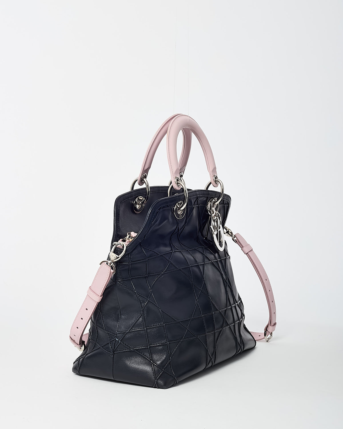 Dior Black and Pink 2-Tone Cannage Leather Granville 2Way Tote Bag with Strap