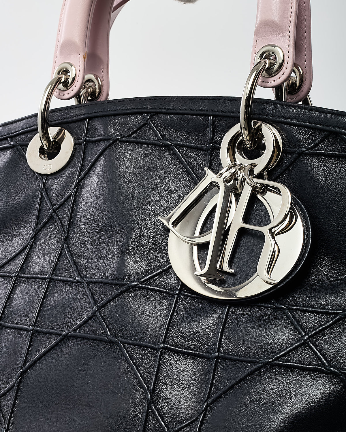 Dior Black and Pink 2-Tone Cannage Leather Granville 2Way Tote Bag with Strap