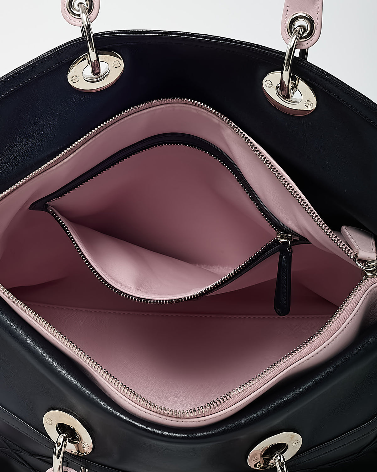 Dior Black and Pink 2-Tone Cannage Leather Granville 2Way Tote Bag with Strap