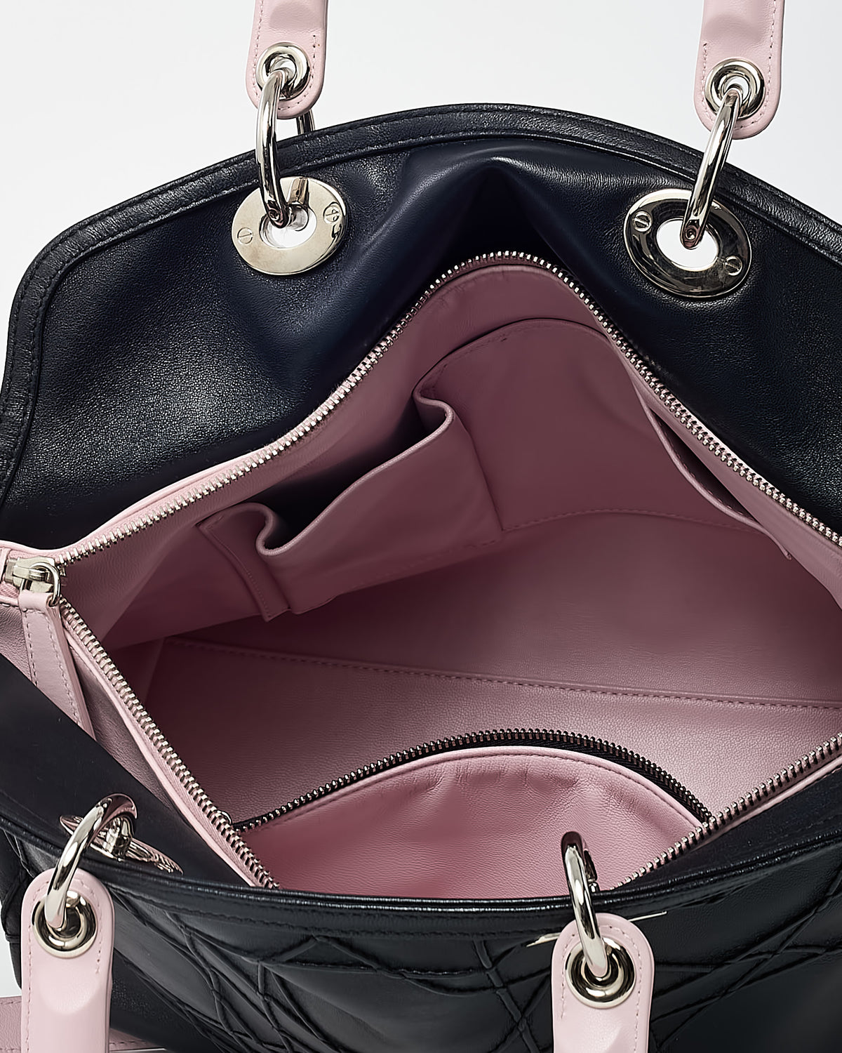 Dior Black and Pink 2-Tone Cannage Leather Granville 2Way Tote Bag with Strap