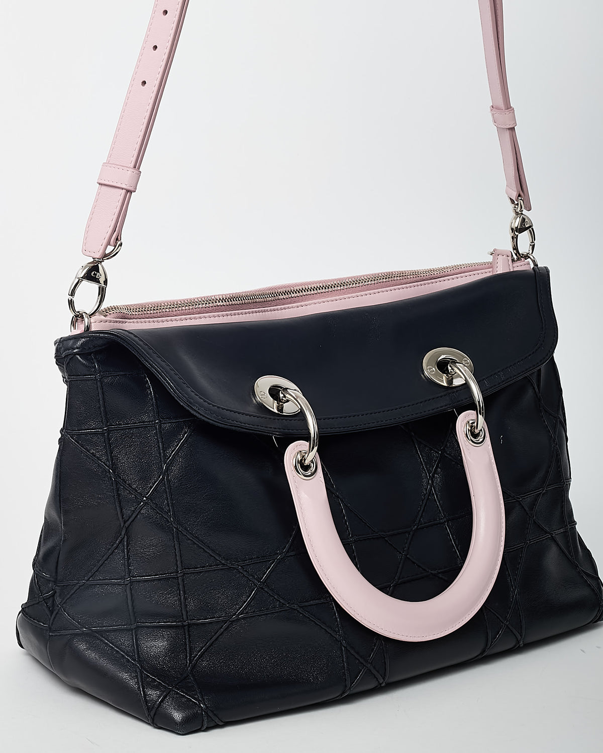 Dior Black and Pink 2-Tone Cannage Leather Granville 2Way Tote Bag with Strap
