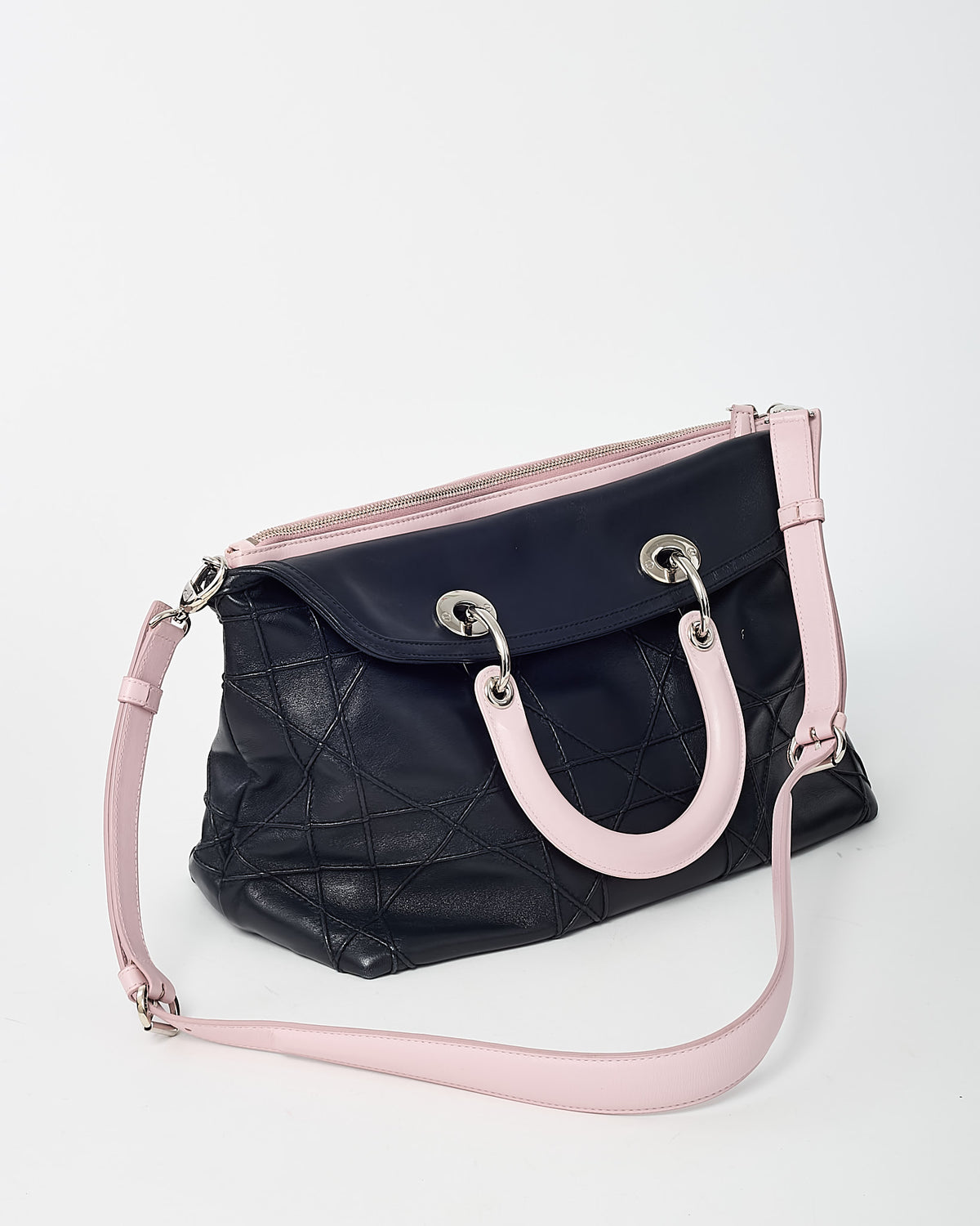Dior Black and Pink 2-Tone Cannage Leather Granville 2Way Tote Bag with Strap