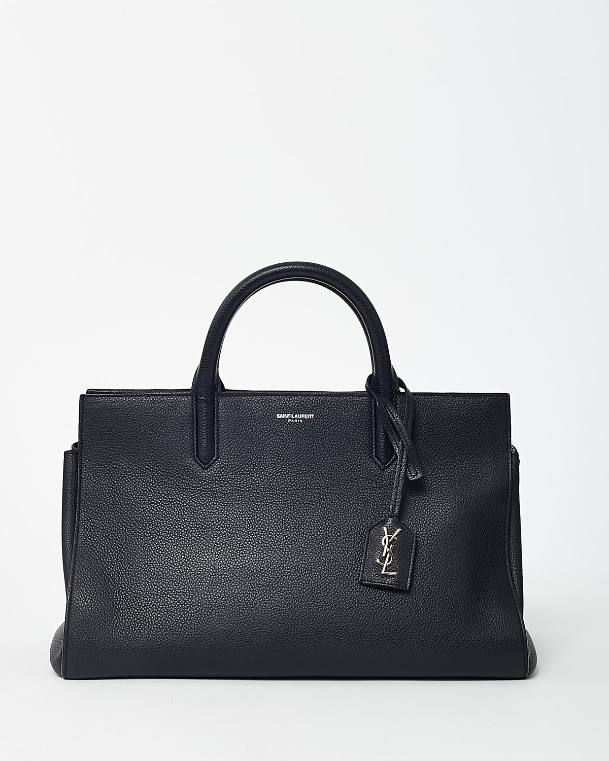 Saint Laurent Black Pebbled Leather Rive Gauche Cabas 2Way Bag with Strap