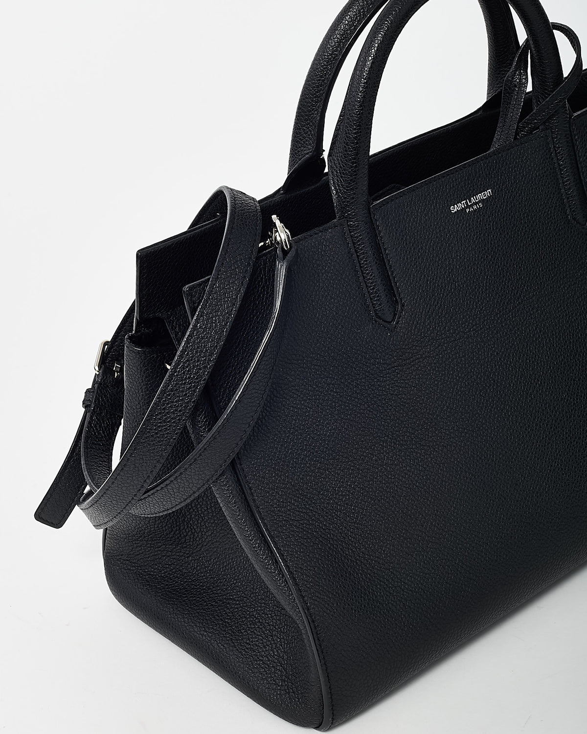 Saint Laurent Black Pebbled Leather Rive Gauche Cabas 2Way Bag with Strap