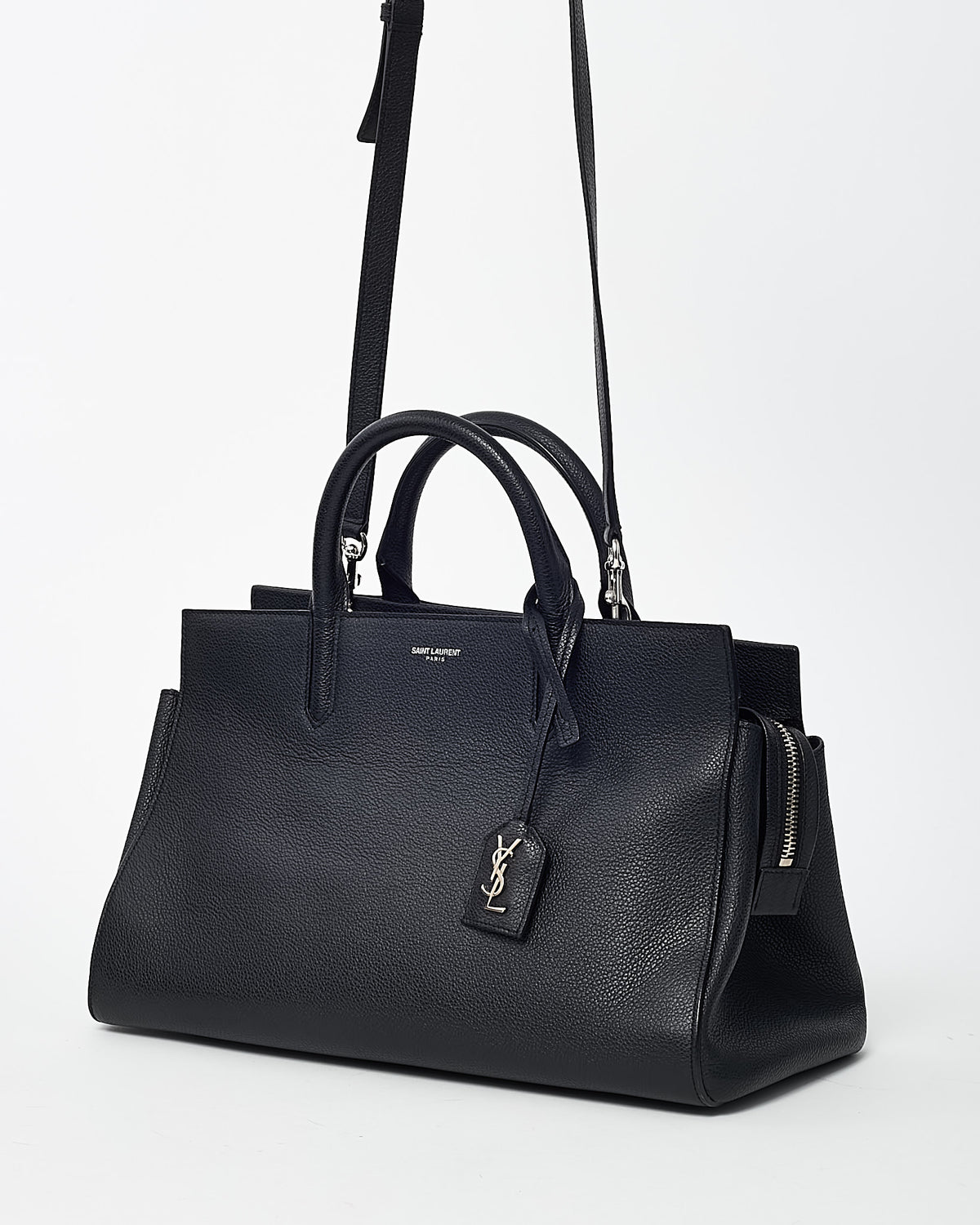 Saint Laurent Black Pebbled Leather Rive Gauche Cabas 2Way Bag with Strap