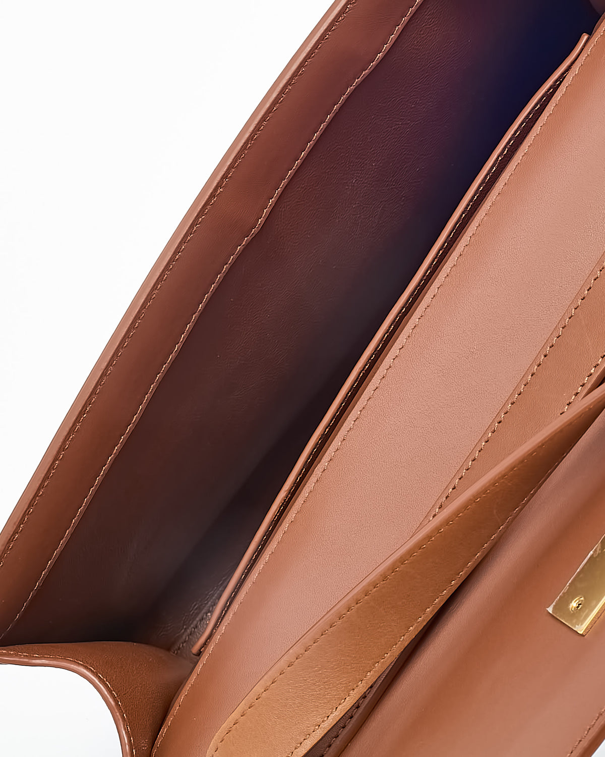 Saint Laurent Brown Brick Leather and Neutral Beige Raffia Manhattan Shoulder Bag
