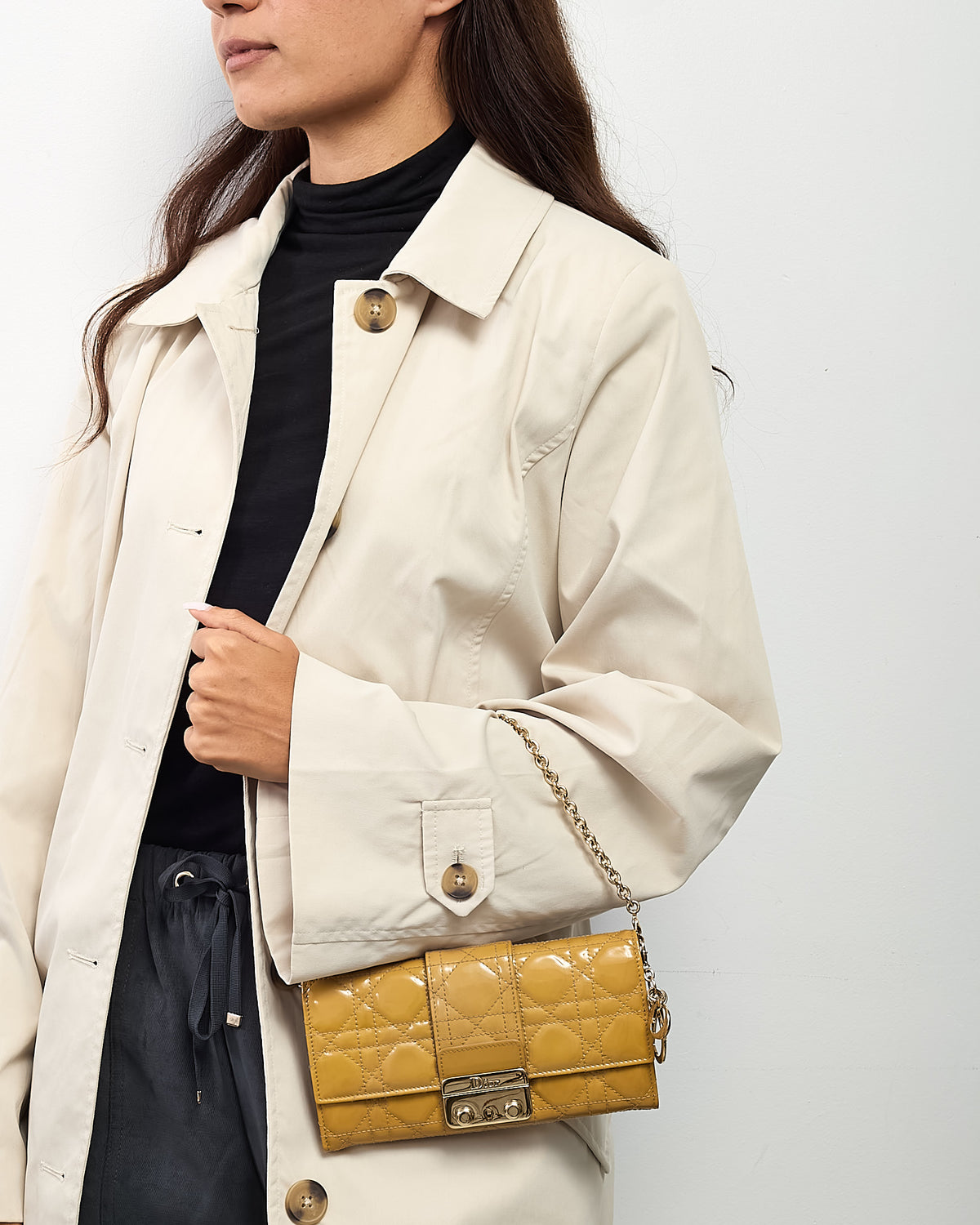 Dior Beige Cannage Patent Leather Miss Dior Chain Wallet Clutch
