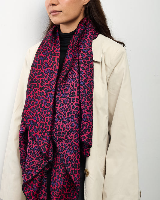 Saint Laurent Fuchsia and Dark Purple Leopard Silk Charmeuse Square Scarf