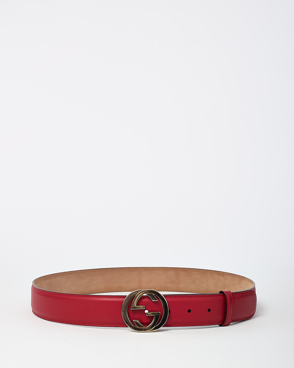 Gucci Red Calfskin Leather GHW Interlocking G Belt - 95