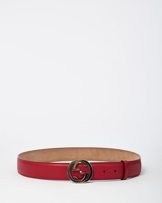 Gucci Red Calfskin Leather GHW Interlocking G Belt - 95
