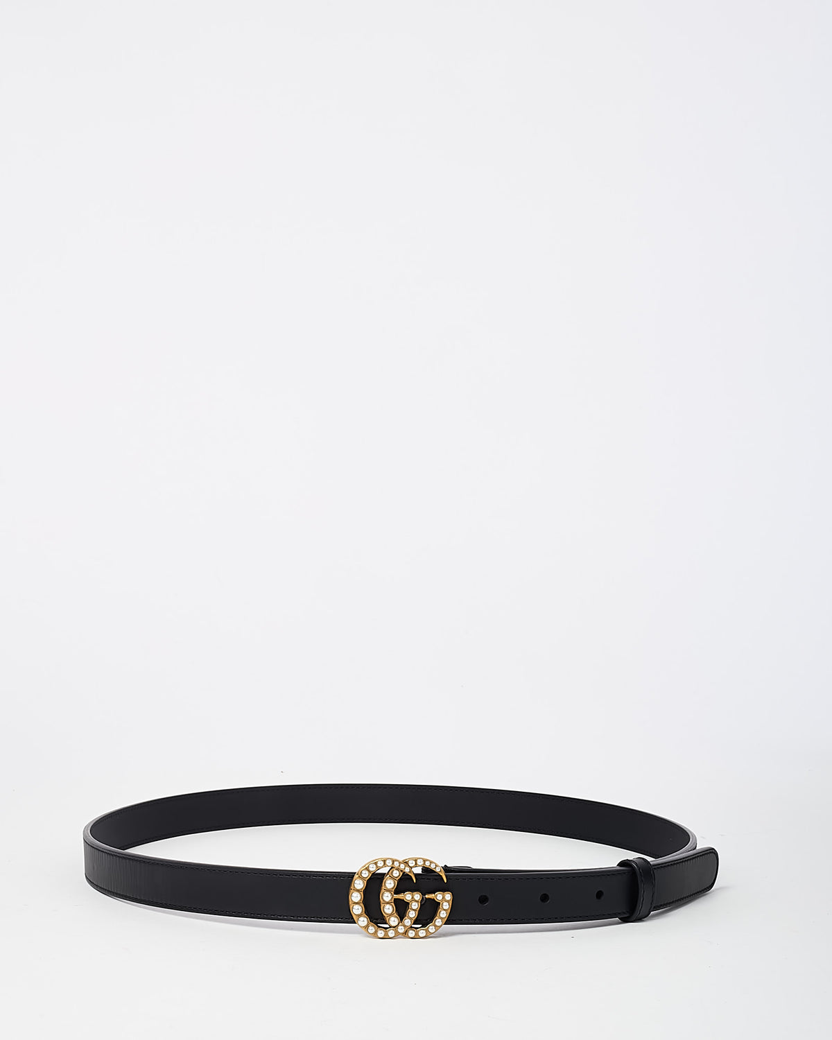 Gucci Black Calfskin Leather Pearl Interlocking G Thin Belt - 90/36