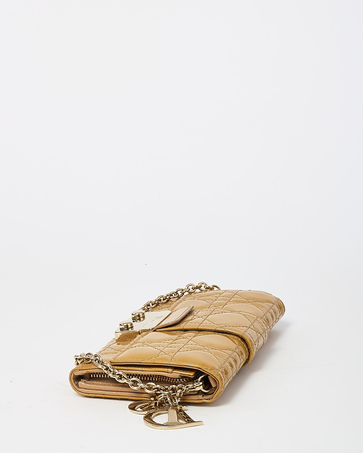 Dior Beige Cannage Patent Leather Miss Dior Chain Wallet Clutch