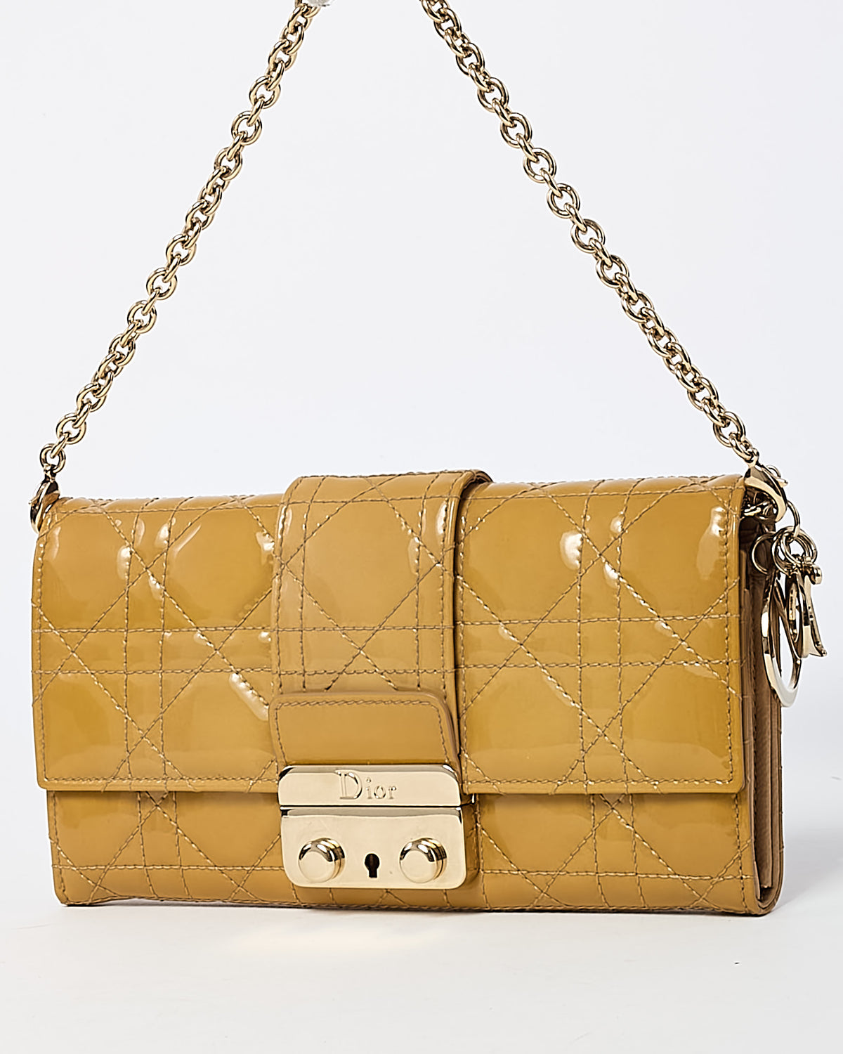 Dior Beige Cannage Patent Leather Miss Dior Chain Wallet Clutch