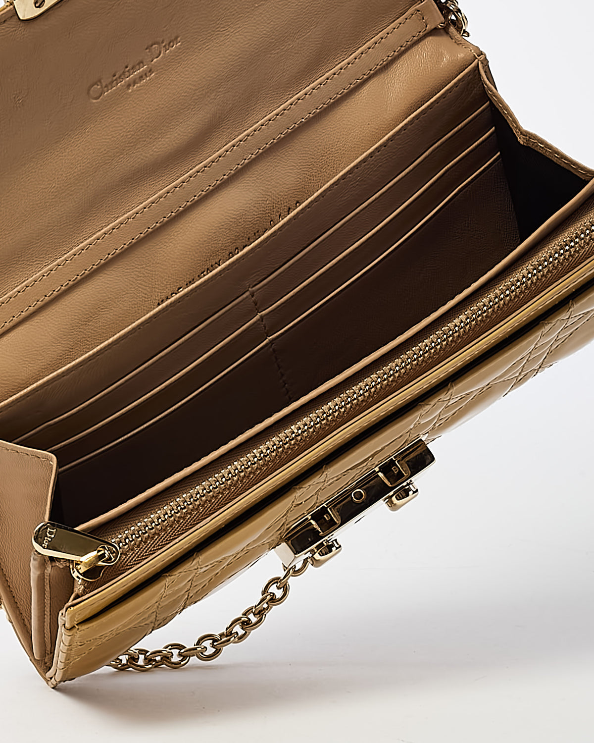Dior Beige Cannage Patent Leather Miss Dior Chain Wallet Clutch