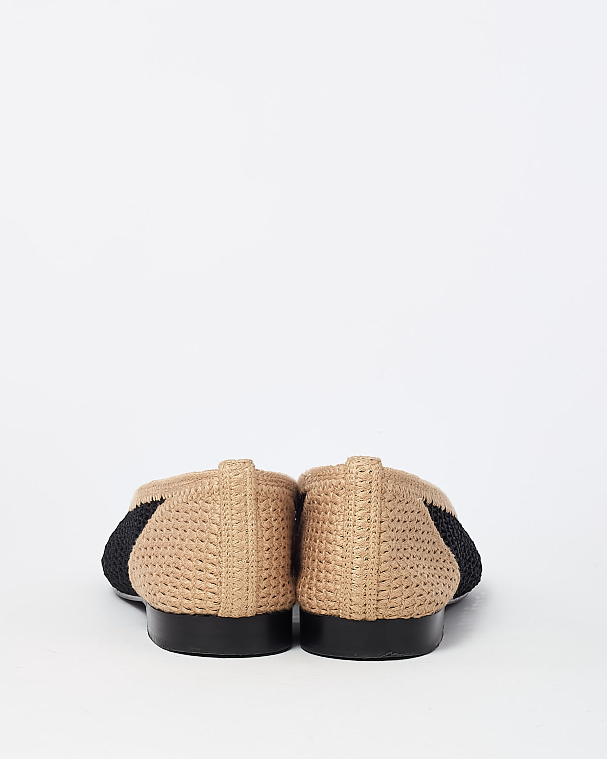 Chanel Beige and Black Mesh Crochet CC Logo Cap Toe Ballet Flats - 38 C