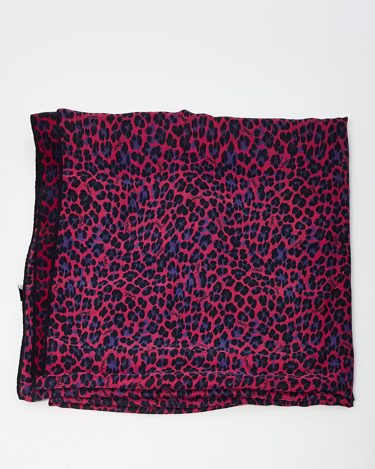 Saint Laurent Fuchsia and Dark Purple Leopard Silk Charmeuse Square Scarf