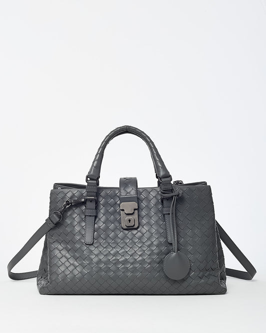Bottega Veneta Grey Intrecciato Nappa Leather Small Roma Tote Bag with Strap