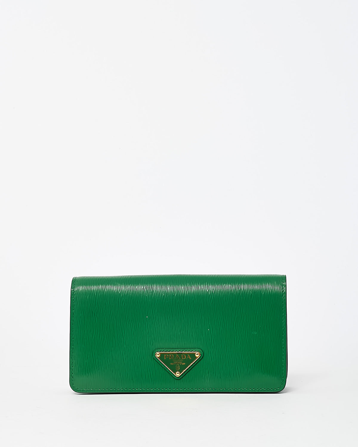 Prada Green Saffiano Leather Triangle Logo WOC Wallet on Chain Crossbody Bag