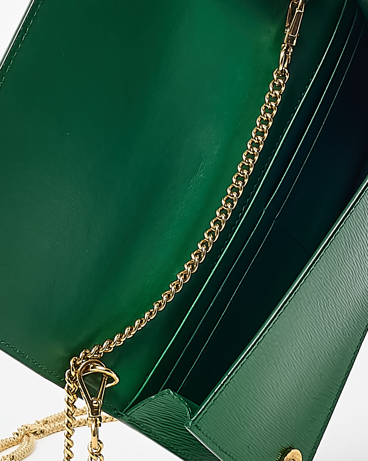 Prada Green Saffiano Leather Triangle Logo WOC Wallet on Chain Crossbody Bag