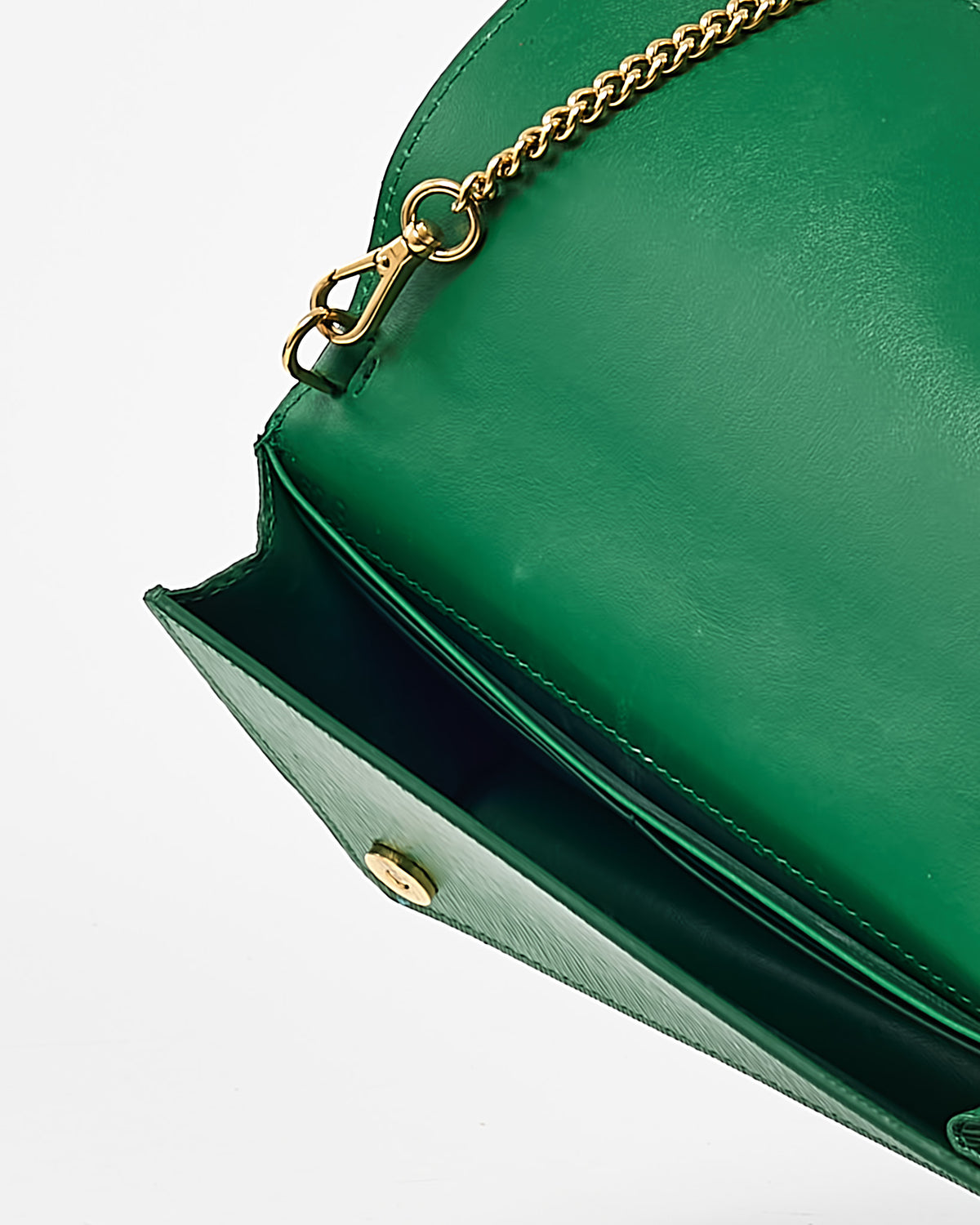 Prada Green Saffiano Leather Triangle Logo WOC Wallet on Chain Crossbody Bag