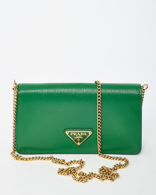 Prada Green Saffiano Leather Triangle Logo WOC Wallet on Chain Crossbody Bag