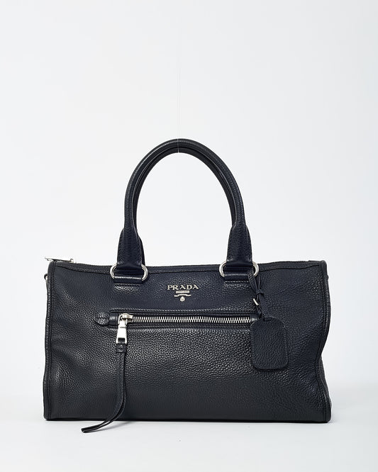 Prada Black Vitello Phenix Leather Zip Tote Bag w/o Strap