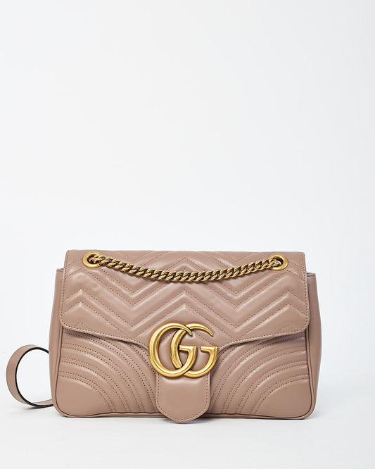 Gucci Dusty Rose Matelassé Leather Medium GG Marmont Shoulder Bag