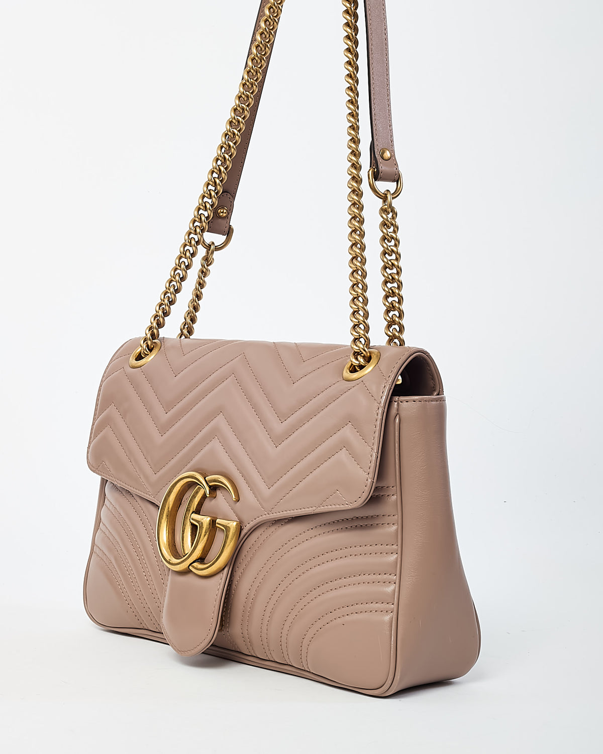 Gucci Dusty Rose Matelassé Leather Medium GG Marmont Shoulder Bag