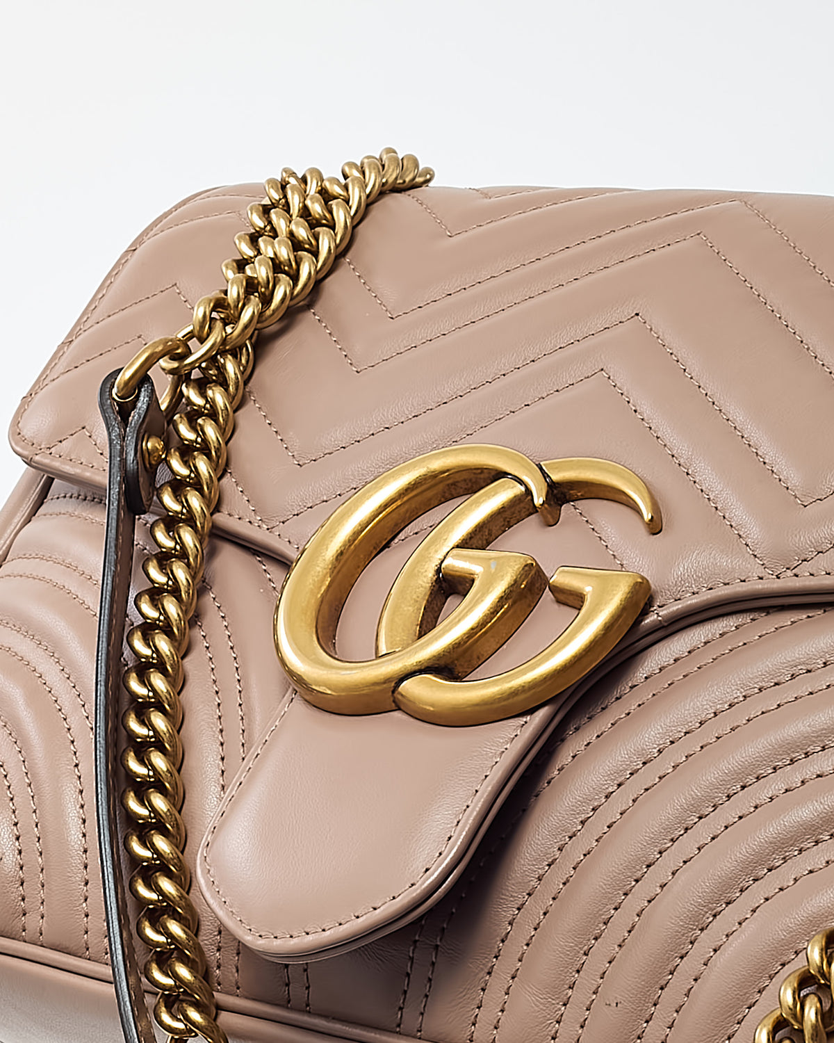 Gucci Dusty Rose Matelassé Leather Medium GG Marmont Shoulder Bag