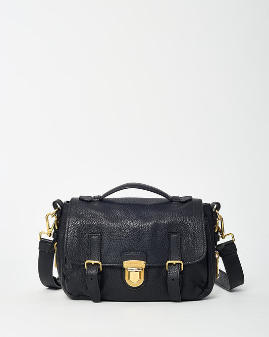 Prada Black Vitello Daino Leather Push Lock Messenger Bag