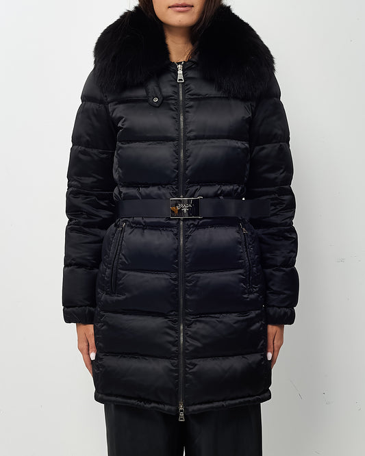 Prada Black Shiny Down Puffer Coat with Fox Fur Trim - 40 IT / US 4