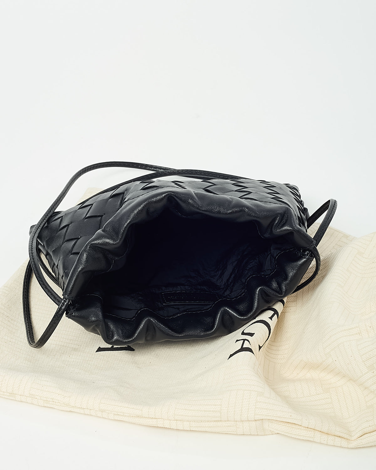Bottega Veneta Black Intrecciato Calf Leather Small Dust Bag Crossbody Bag