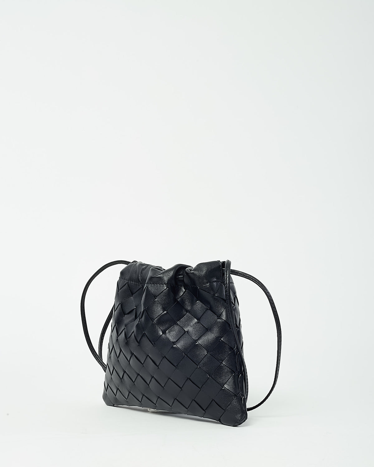 Bottega Veneta Black Intrecciato Calf Leather Small Dust Bag Crossbody Bag