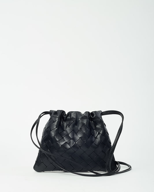 Bottega Veneta Black Intrecciato Calf Leather Small Dust Bag Crossbody Bag