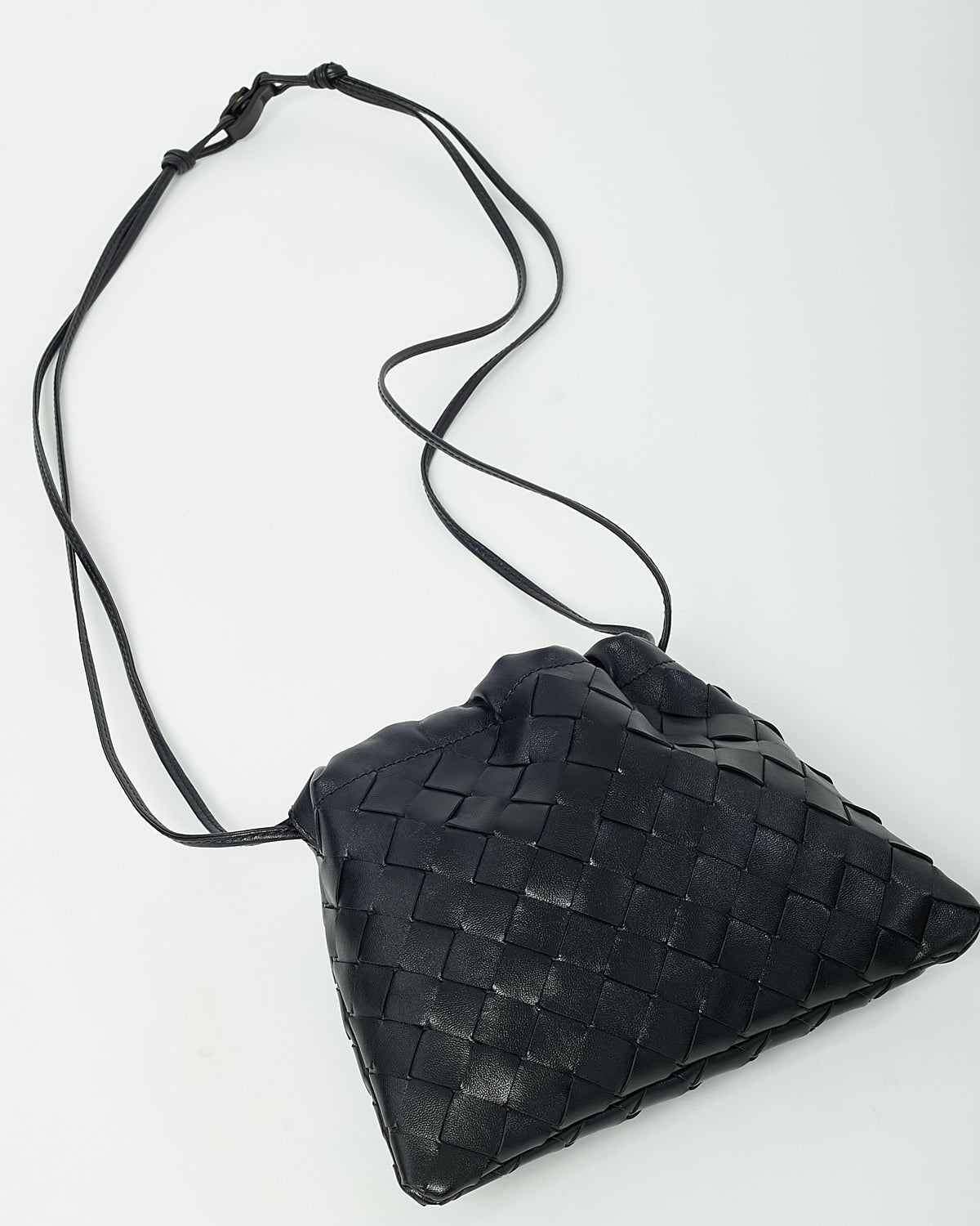 Bottega Veneta Black Intrecciato Calf Leather Small Dust Bag Crossbody Bag