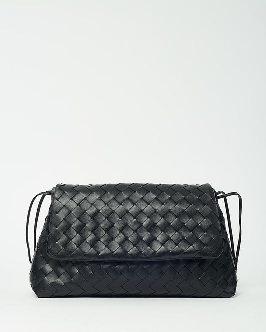 Bottega Veneta Black Intrecciato Leather Giorno Shoulder Bag
