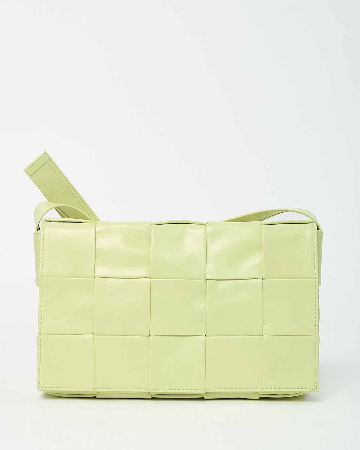 Bottega Veneta Lime Green (Kiwi Yellow) Shiny Intrecciato Leather Casette Bag
